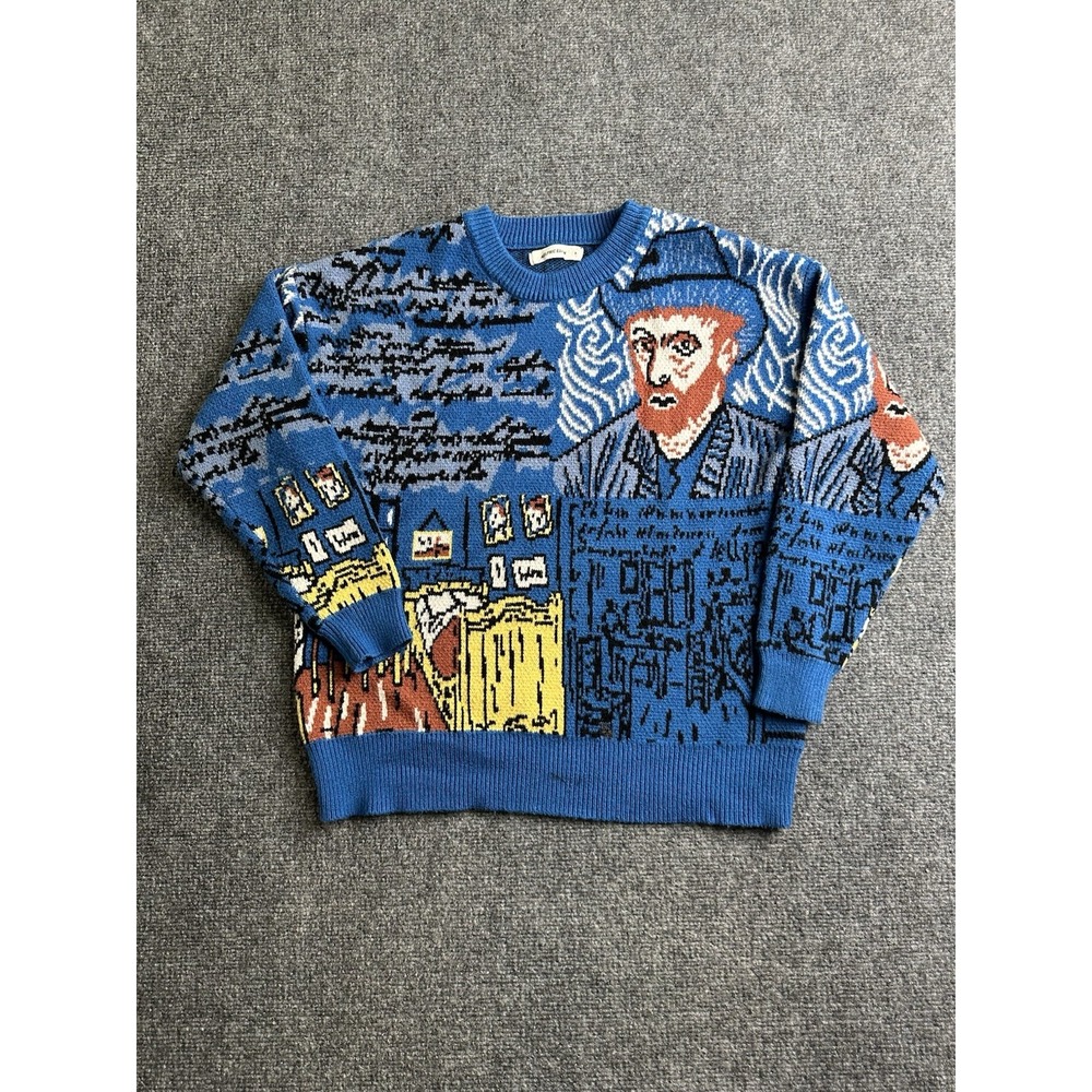 Womens Aelfric Eden Van Gogh Art Graphic Knit Sweater Blue, Size S